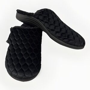 Revitalign Karla Orthotic Slippers Black Quilted Velvet Mules Women's Size 10